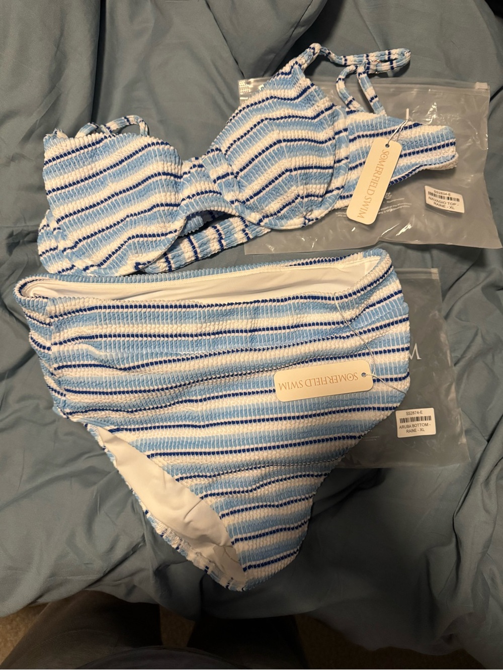 NWT. Somerfield Swim set. Navagio Top with Aruba Bottoms in pattern Raine